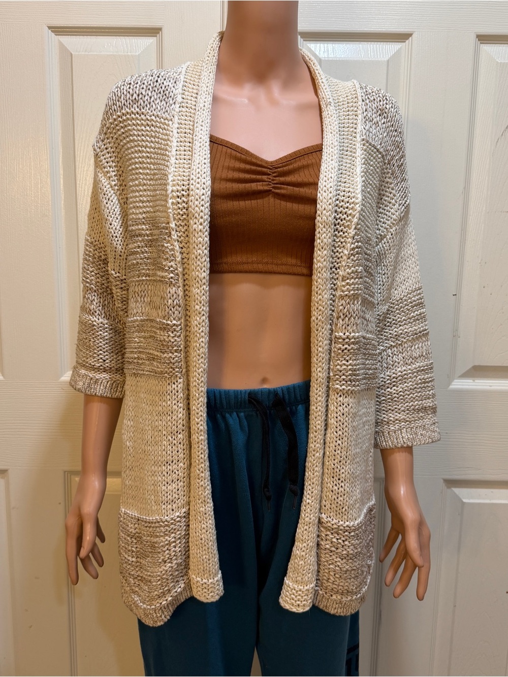 Banana Republic Open-Front Cream Knit Cardigan Sweater